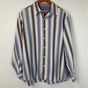 Tommy Bahama Men's Long Sleeve Button-Up Shirt Striped Blue/Grey Multi Large